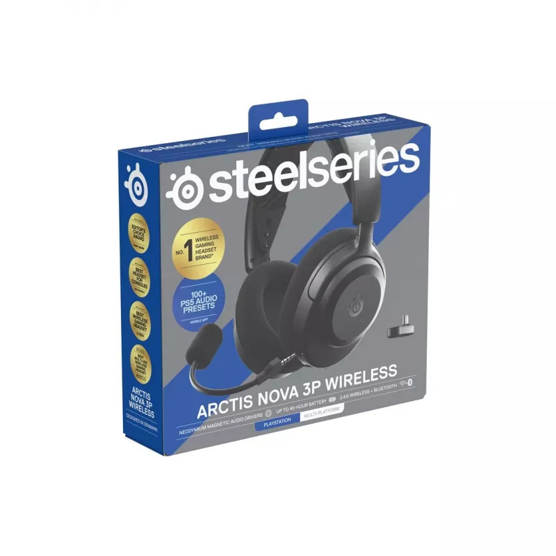 Headset STEELSERIES Arctis Nova 3P Wireless Bluetooth Circumaural Head-band, 20–22000 Hz, 260 g, Juoda