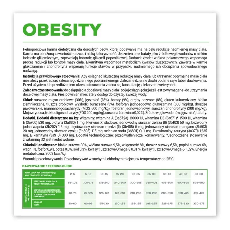 Sausas šunų maistas VETEXPERT Veterinary Diet Obesity 2 kg — suaugusių svorio valdymui, paukštiena, baltymai 30%, riebalai 6.5%