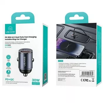 Automobilinis kroviklis usams C38 30W — 1x USB-A + 1x USB-C greitas įkrovimas