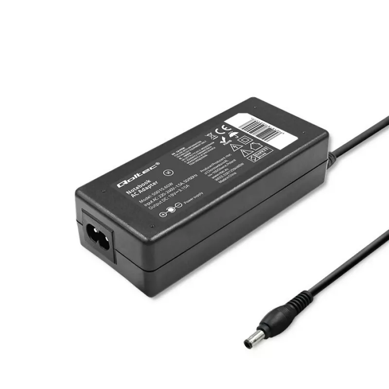 Qoltec 50015.60W maitinimo adapteris, skirtas Samsung | 60W | 19V | 3,15A | 5,5*3,5+centrinis kaištis | +maitinimo laidas