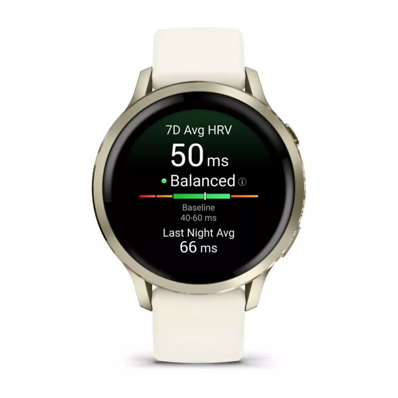 Išmanusis laikrodis GARMIN Venu 4, 41 mm auksinis korpusas, 1,2 colio AMOLED 390×390, GPS, Wi‑Fi, 5 ATM, 10 dienų baterija