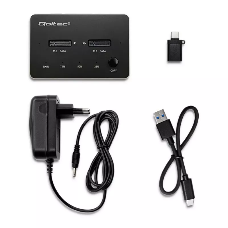 Qoltec 50310 Diskų prijungimo stotelė 2x SSD M.2 SATA NGFF USB Type C