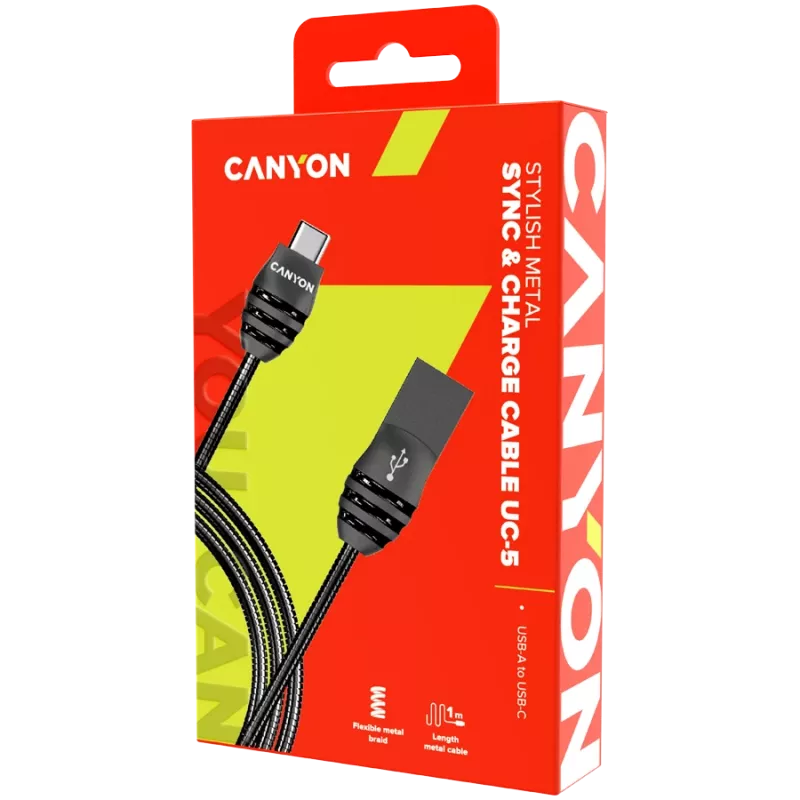 CANYON laidas UC-5 USB-C 10W 1m tamsiai pilkas