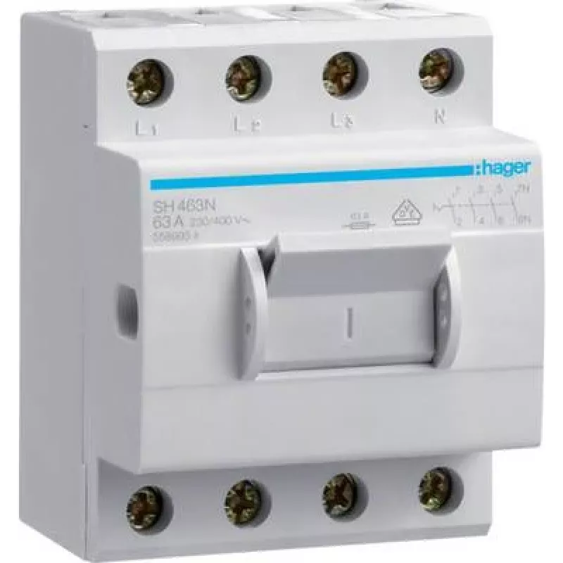 Hager SH463N kompaktinis jungiklis 63A 4 normaliai atviri kontaktai 400VAC 3.5PLE