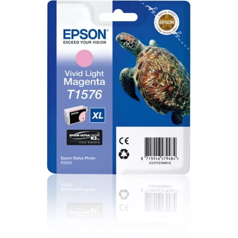 Epson Turtle T1576 Vivid Light Magenta, didelės talpos (XL), Vivid light Magenta, pigmentiniai dažai, 25,9 ml, 1 vnt., 2300 puslapių