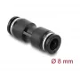 Pneumatinė jungtis DELOCK 8 mm tiesi, vidinis sriegis, metalas/plastikas, ilgis 39 mm, juoda