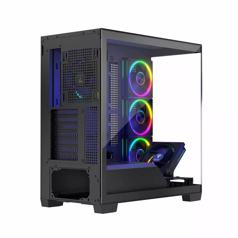 PC korpusas MODECOM Volcano Stellar 5F ATX Midi Tower, grūdintas stiklas, 5 iš anksto sumontuoti ventiliatoriai, USB‑C, palaiko microATX/ATX, maks. GPU 420 mm, CPU aušintuvo aukštis 175 mm