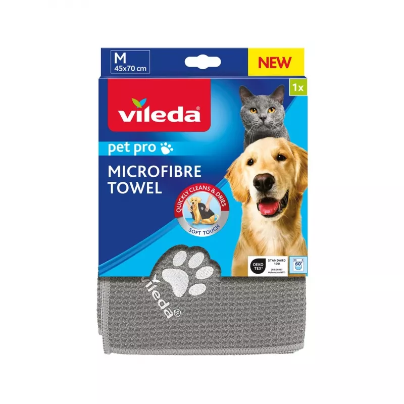 Rankšluostis VILEDA Pet Wipes 172650 450x700 mm, poliesteris, skalbiamas mašinoje, pilkas