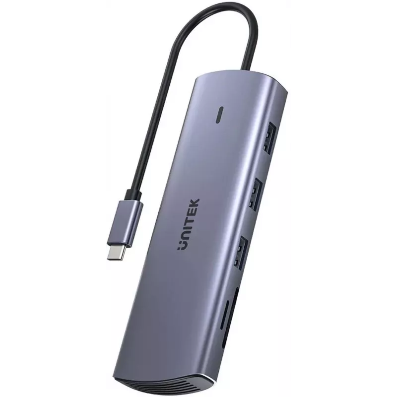 USB-C kelių prievadų adapteris Unitek D1113A — HDMI, VGA, kortelių skaitytuvas, PD 100W