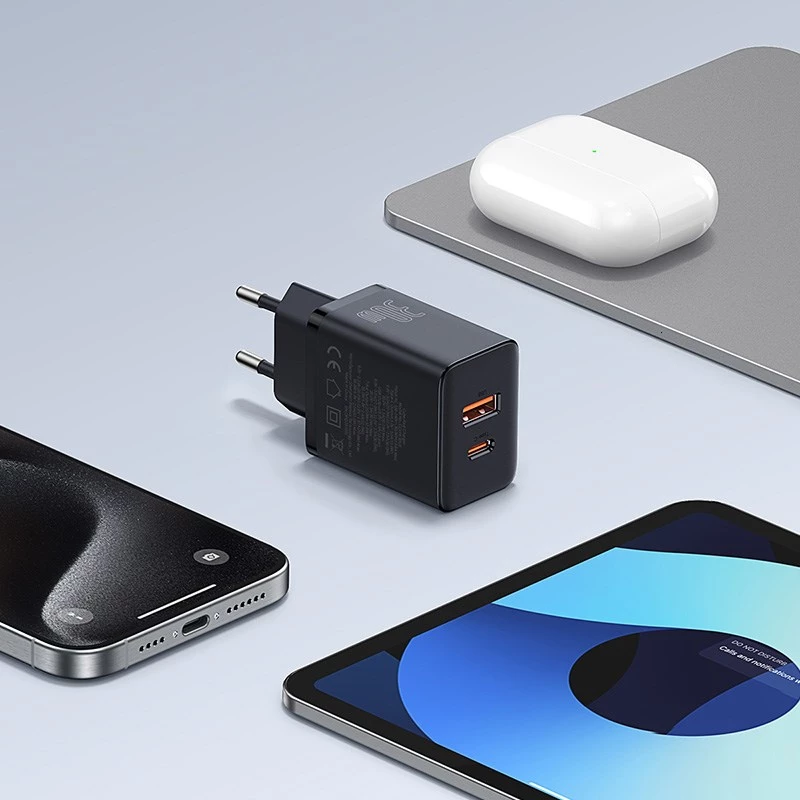 Baseus P10111404113-00 Cube USB-C / USB-A 30W tinklo įkroviklis, juodas