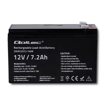 Qoltec 53062 AGM baterija | 12V | 7,2 Ah | maks. 108A