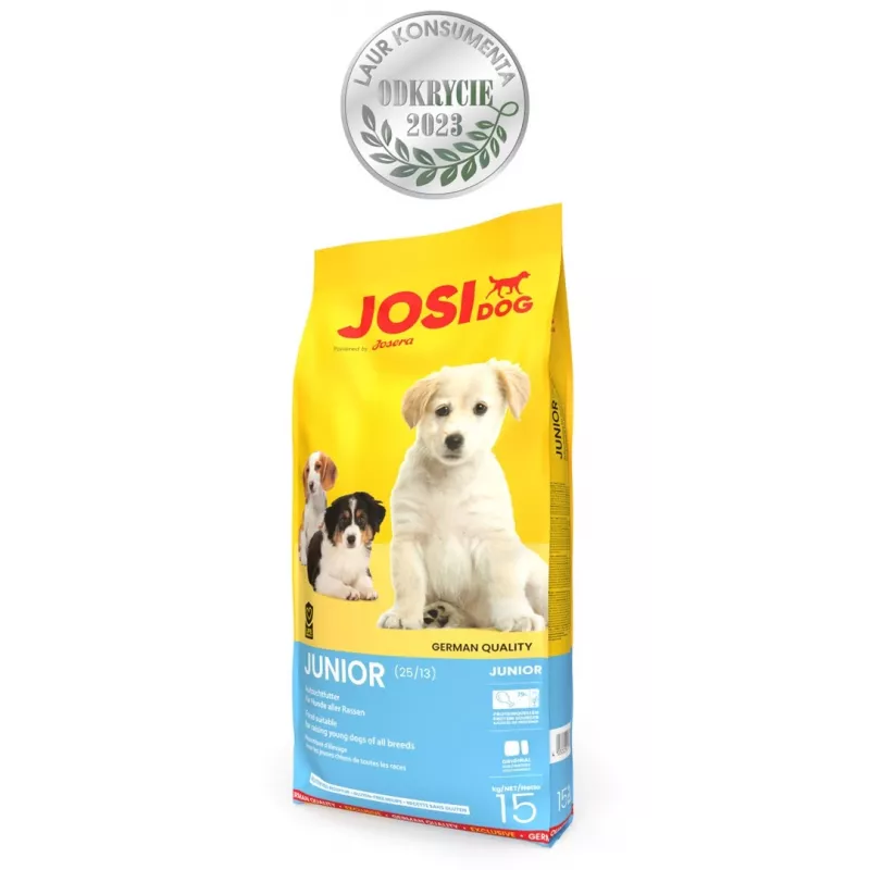 Sausas šunų maistas JOSERA JosiDog Junior — 15 kg, vištiena, 25% baltymų, 13% riebalų, jauniems šunims, sąnarių ir virškinimo palaikymui