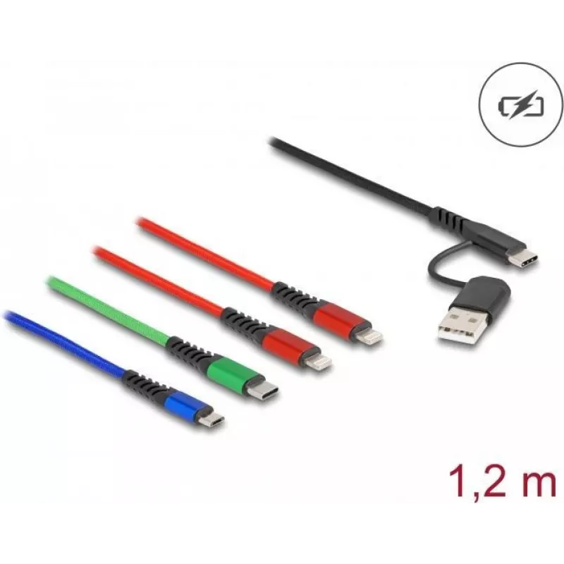 DeLOCK USB įkrovimo laidas 4 viename USB Type-A USB-C į 2 x Lightning Micro USB USB-C 1,20 m