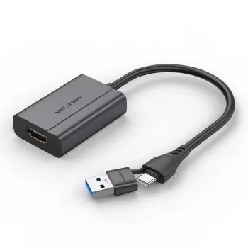 Kabelio adapteris Vention ACYHB — USB-C + USB-A į HDMI, pilkas