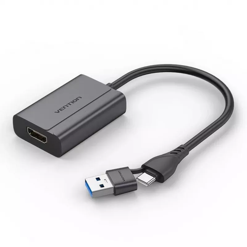 Kabelio adapteris Vention ACYHB — USB-C + USB-A į HDMI, pilkas