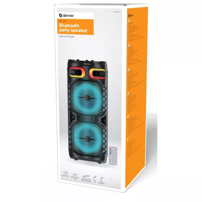 DENVER BPS-355 - Vakarėlių garso sistema - Belaidė - Bluetooth - 16 vatų - dviejų krypčių (111151200160)