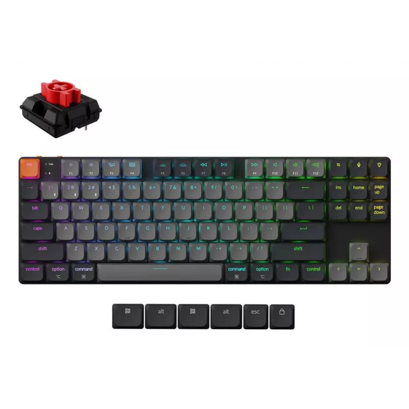 Mechaninė klaviatūra Keychron K1X-B1, 80% (87 klavišai), USB + Bluetooth, QWERTY anglų k., pilka, RGB apšvietimas