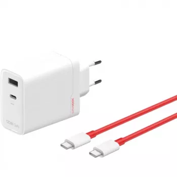 Maitinimo adapteris ONEPLUS SUPERVOOC 120W dviejų prievadų laidinis įkroviklis, 120W bendra išvestis, 1x USB-C + 1x USB-A, 100–240V, 145 g, baltas