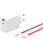 Maitinimo adapteris ONEPLUS SUPERVOOC 120W dviejų prievadų laidinis įkroviklis, 120W bendra išvestis, 1x USB-C + 1x USB-A, 100–240V, 145 g, baltas