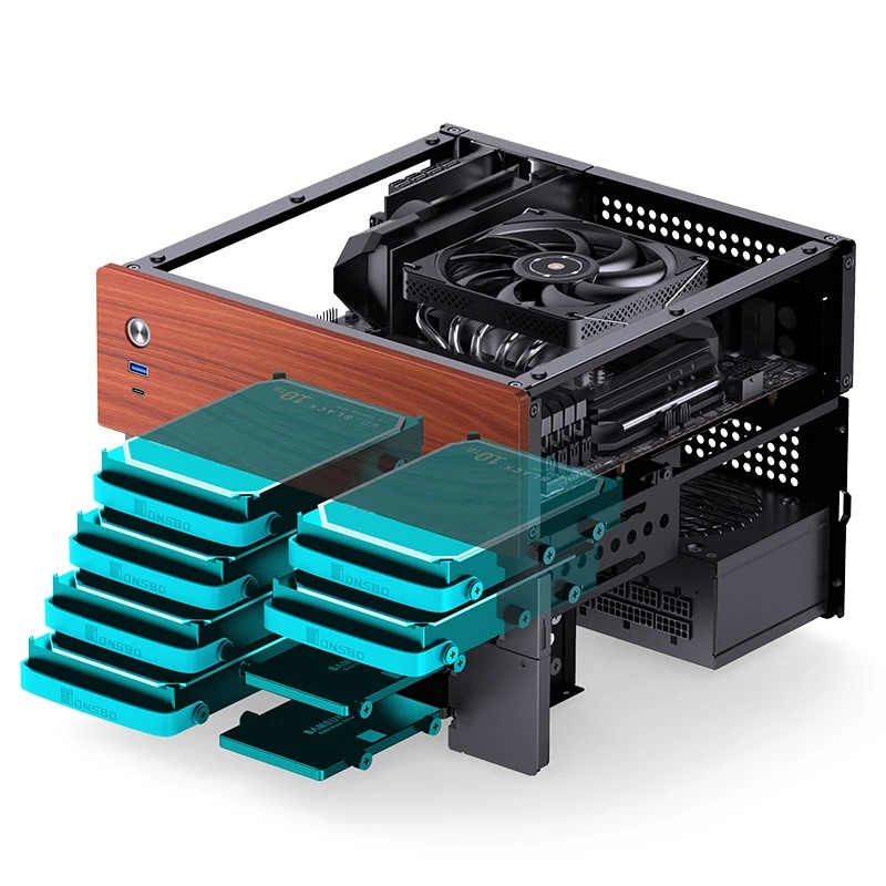 Jonsbo N4 Microtower korpusas juodas patvarus plieninis kompaktiškas PC korpusas