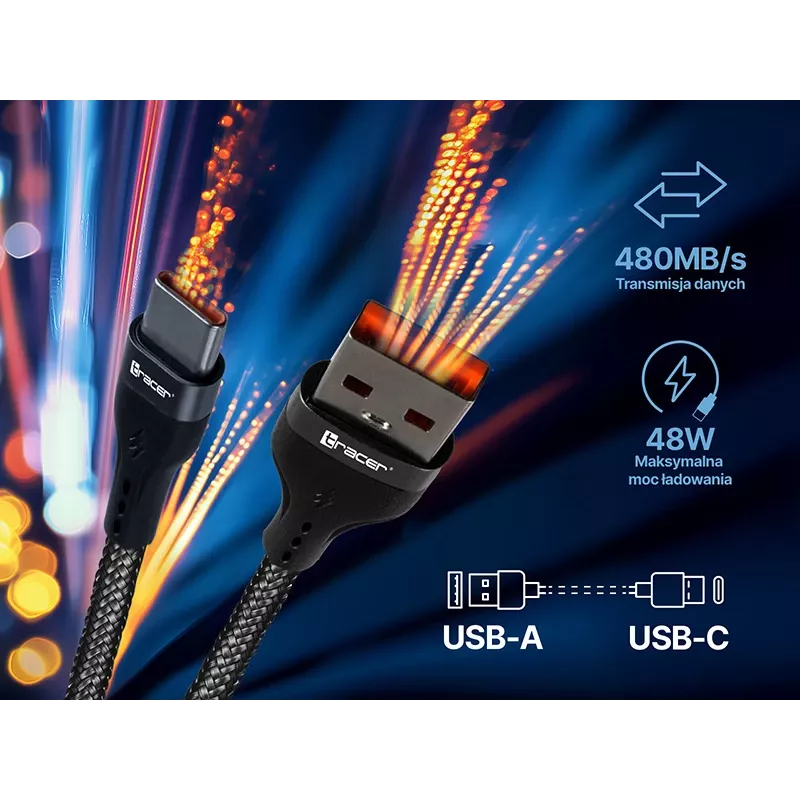 Tracer 47486 USB A - Lightning M/M 1m kabelis raudonas