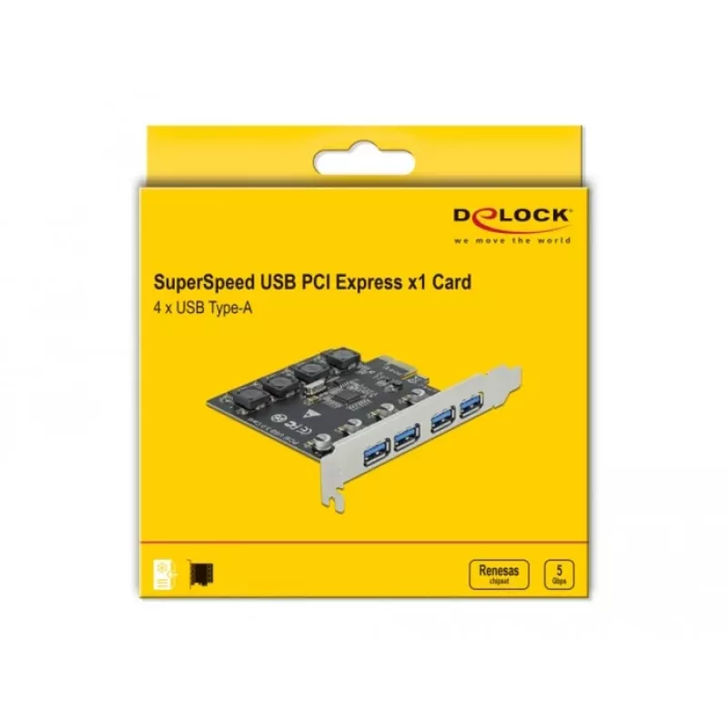 Delock PCI Express x1 plokštė su 4 išoriniais USB Type-A lizdais SuperSpeed USB