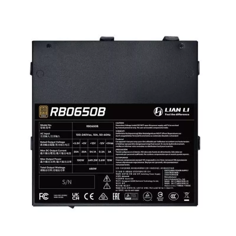 Maitinimo blokas Lian Li RB0650B.B 650 W ATX 24 kaiščių, 80 PLUS Bronze, 135 mm ventiliatorius, juodas