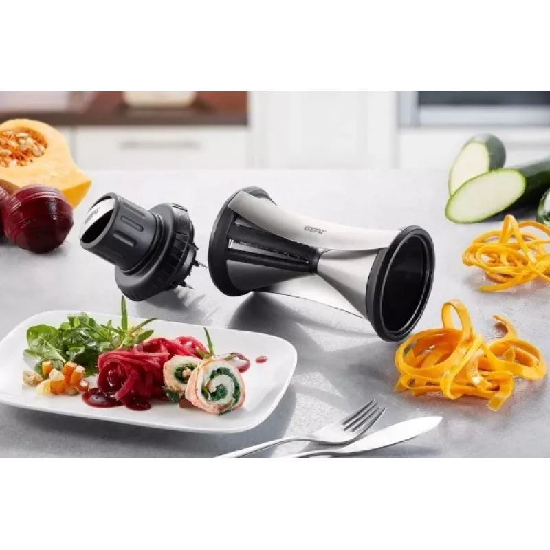 Spiralinė pjaustyklė GEFU SPIRELLI XL 13700 — daržovėms Ø iki 6,5 cm, du spiralės pločiai 4,5 mm ir 8 mm