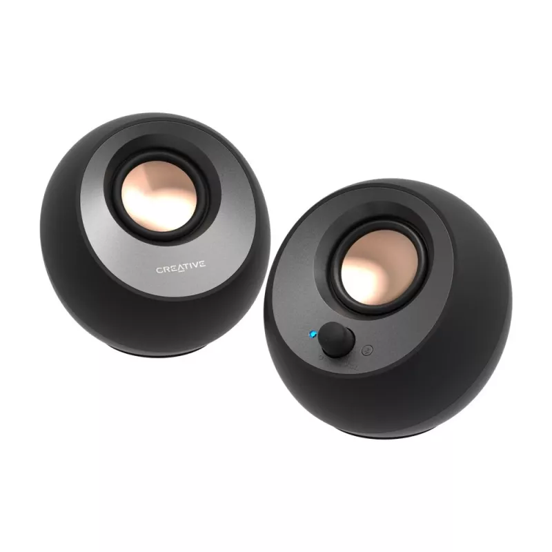 CREATIVE Pebble V3 Minimalistiniai 2.0 USB-C staliniai garsiakalbiai su USB garsu, Clear Dialog patobulinimu, Bluetooth 5.0, 8W RMS ir 16W didžiausia galia, USB-A
