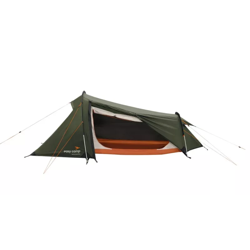 Tunelio tipo palapinė easy camp Sarek 1 (tamsiai žalia/oranžinė, 2025) — vieno asmens, tunelio dizainas