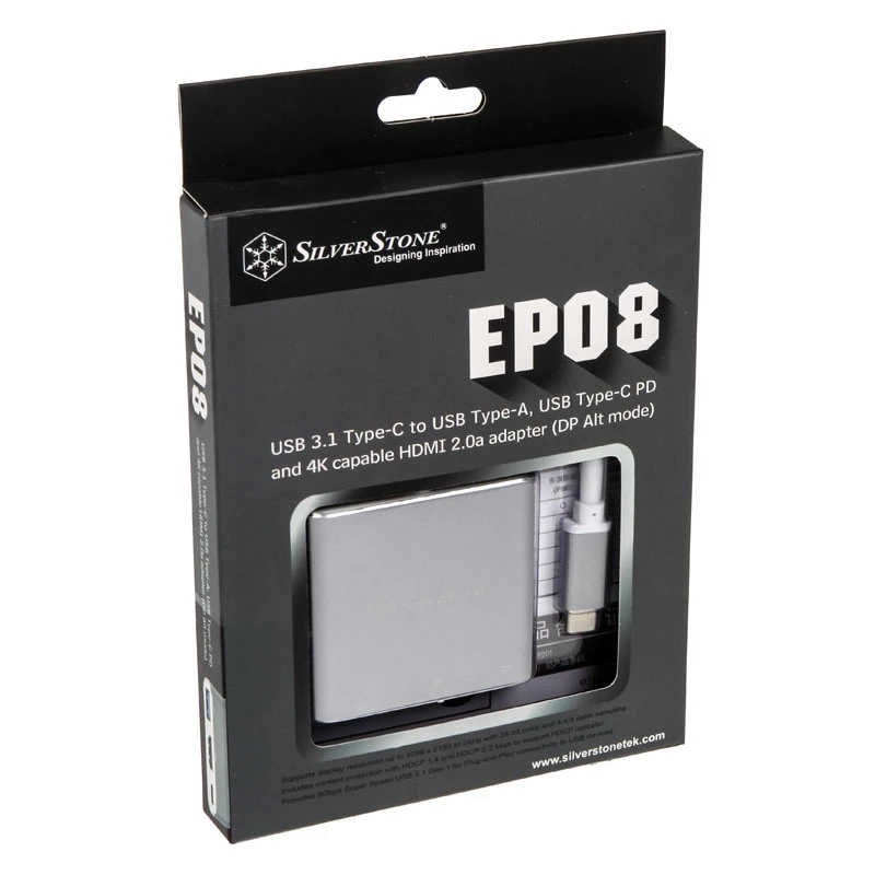 SidabrinėStone SST-EP08C - USB 3.1 Type-C adapteris į HDMI / USB Type-C / USB Type-A - sidabrinis