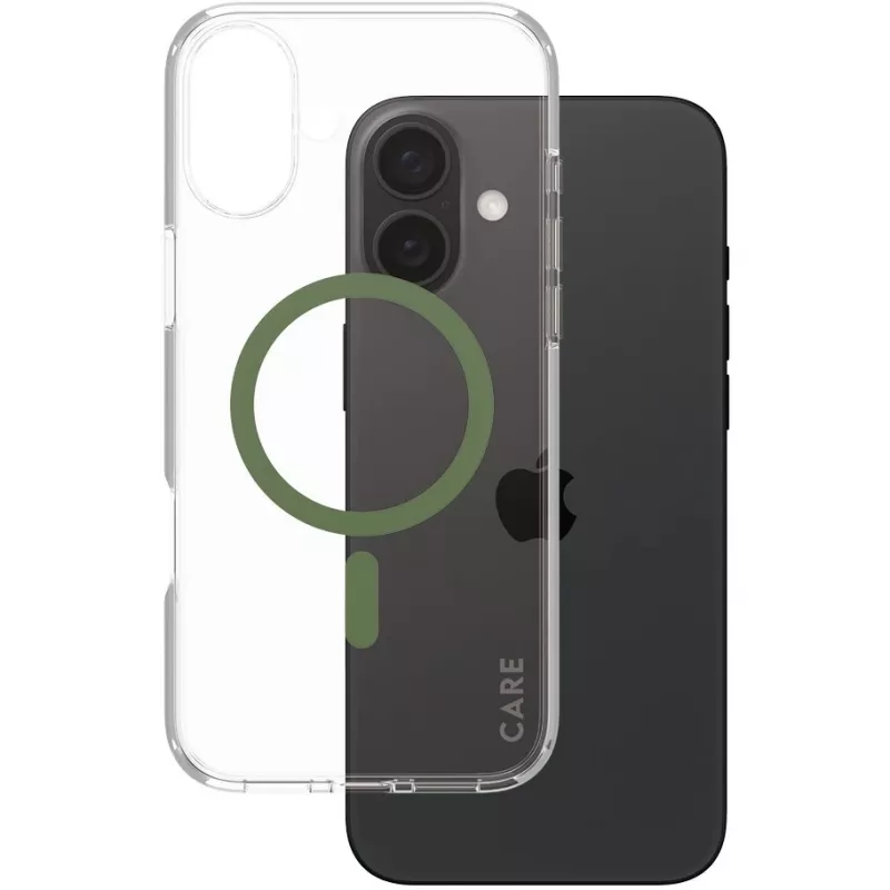 PanzerGlass CARE Urban Combat skaidrus dėklas su žaliu MagSafe iPhone 16 Plus