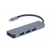 USB-C nešiojamojo kompiuterio dokas GEMBIRD A-CM-COMBO2-01 — USB 3.2 Gen 1 Type-C, 3× USB-A, 1× HDMI, pilkas