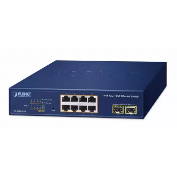 Valdomas komutatorius PLANET GS-2210-8P2S 8 prievadų Gigabit Ethernet 802.3at