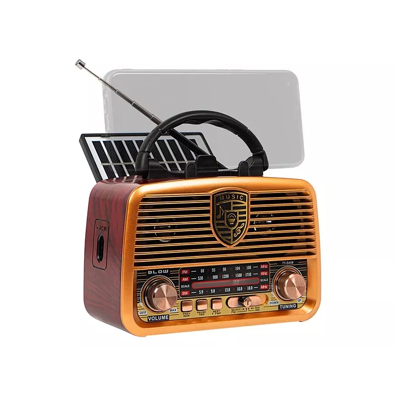 Analoginis radijo imtuvas BLOW RA10 AM/FM saulės energija 77-540 — AM/FM imtuvas su saulės baterija ir atsarginiu maitinimu