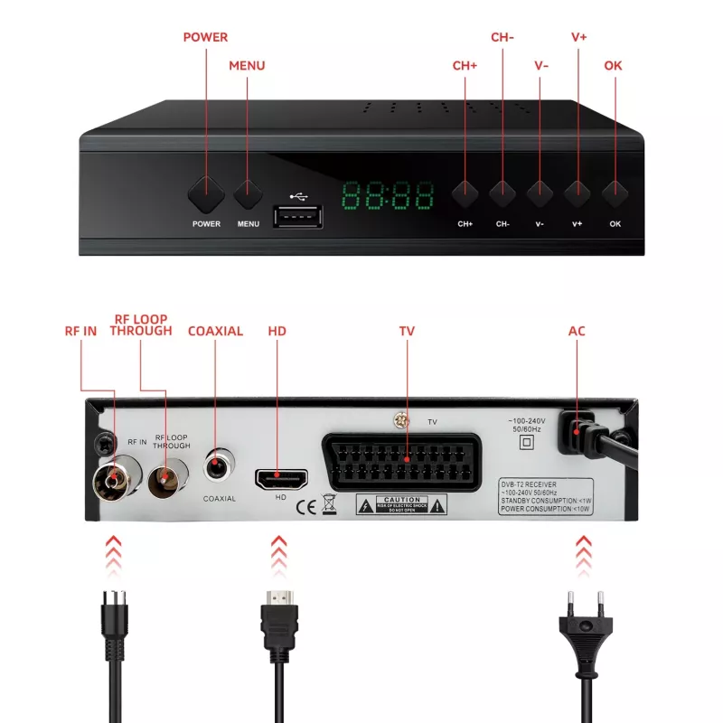 Extralink Home Tuner DVB-T2 skaitmeninės TV dekoderis H.265 HEVC FULL HD USB HDMI + nuotolinio valdymo pultelis