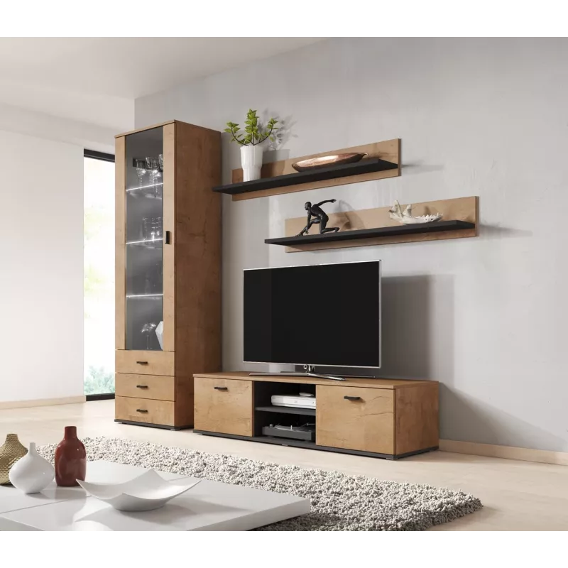 TV staliukas Cama Meble SOHO 140, lefkas ąžuolas/juoda, 1400×430×370 mm