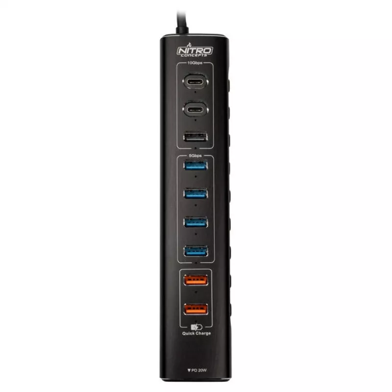 Nitro Concepts UH1, 10 prievadų hibridinis USB šakotuvas, USB 3.2