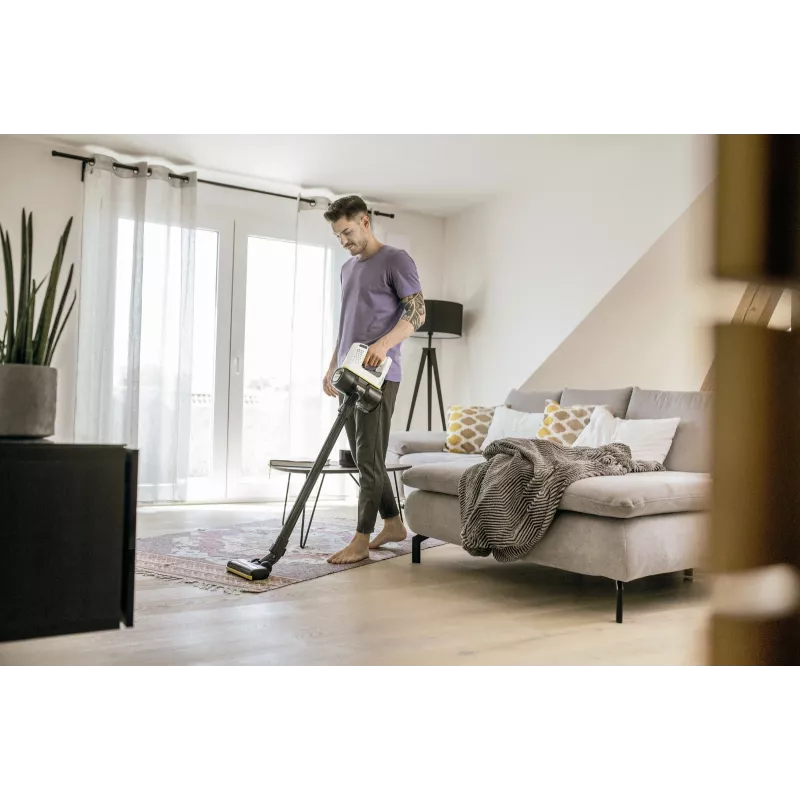 Stick vacuum Karcher 2-in-1 VC 4, bagless, cordless 21,6 V Li-Ion, 30 min veikimo laikas, HEPA, 2 greičiai, geltona/juoda