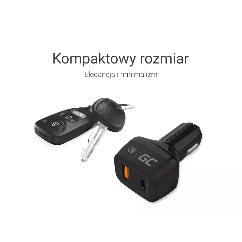 Automobilinis mobiliųjų įrenginių įkroviklis Green Cell CAD33, 42 W, USB-C PD + USB-A QC3.0, 12/24 V įvestis, 5–12 V išvestis