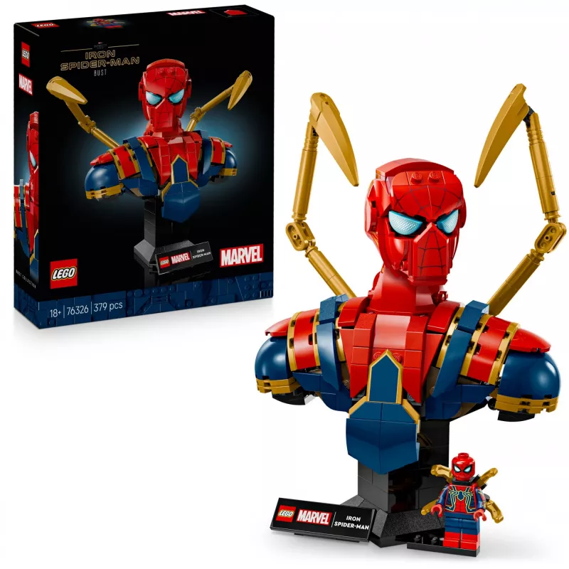 LEGO Marvel kolekcinis biustas Iron Spider-Man 76326, 379 detalės, 18+ demonstracinis modelis, 170×200×110 mm