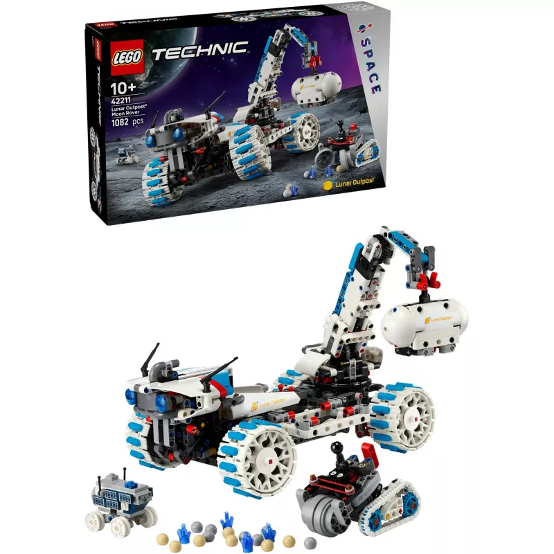 LEGO Technic 42211 Lunar Outpost Mėnulio roveris – konstruktorius, 1082 vnt., modulinis surinkimas, 130×310×190 mm