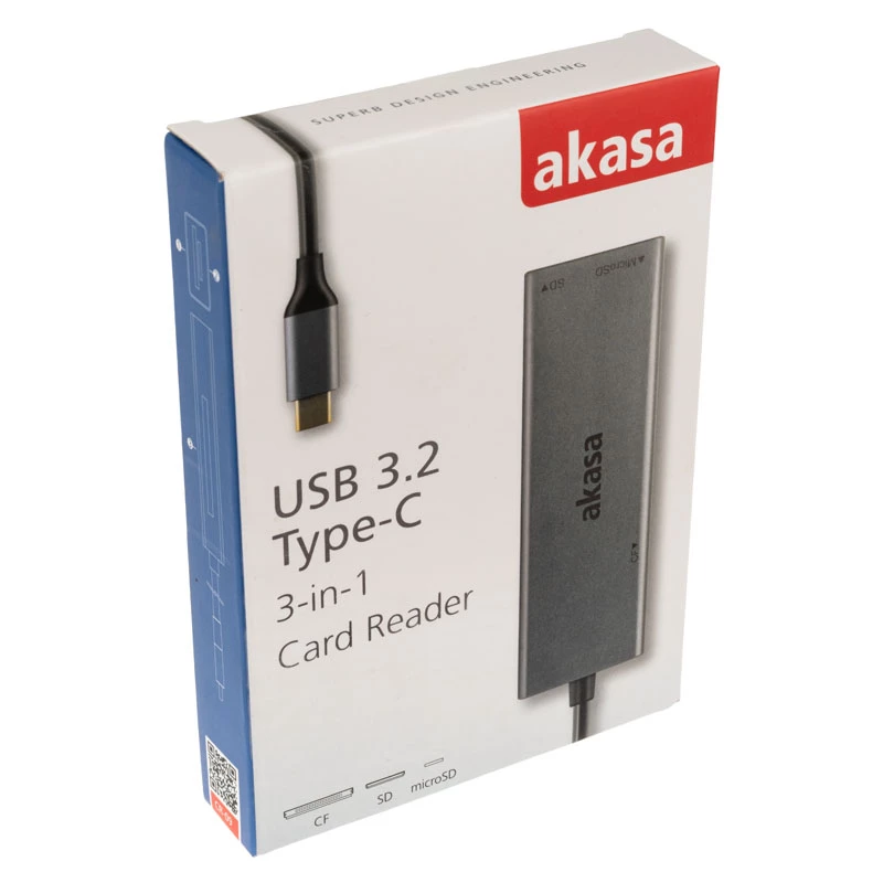 Kortelių skaitytuvas Akasa AK-CR-09BK USB 2.0 Type-C pilkas