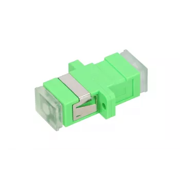 Skaidulinio optinio adapterio Extralink SC/APC vienmodis simplex su skaidriais dulkių gaubteliais, žalios spalvos