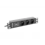 Maitinimo skirstymo įrenginys LANBERG PDU-03E-0200-BK — 1U, 3x E tipo lizdai, 220–250 V, 16 A, 2 m laidas, juodas