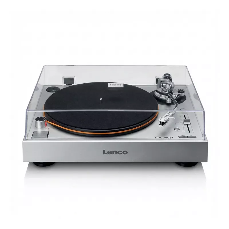Patefonas Lenco TTA-080SI sidabrinis su USB ir Bluetooth, hi-fi diržinė pavara