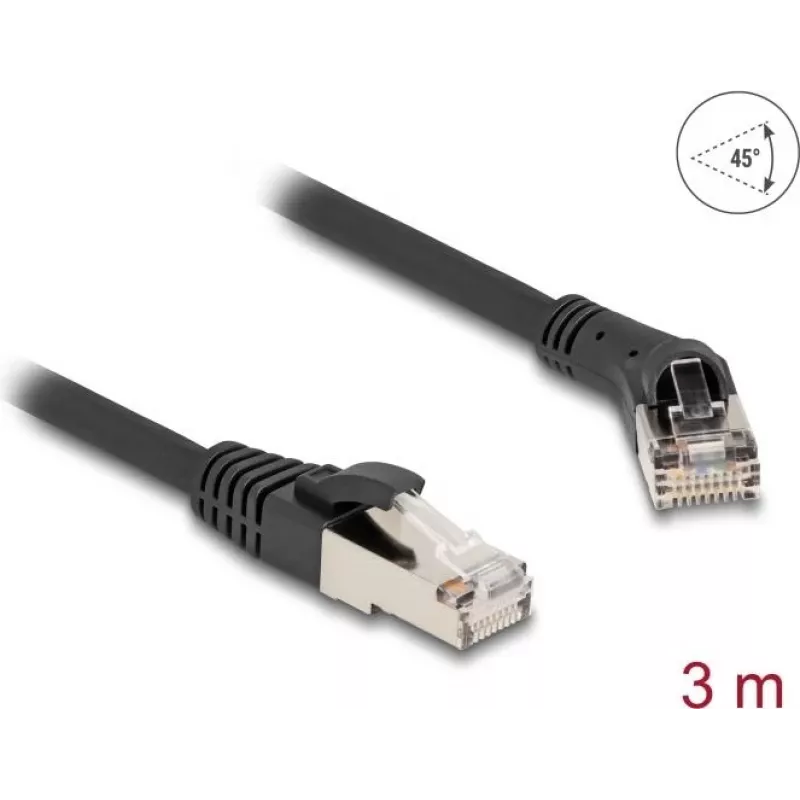 Tinklo kabelis DeLOCK RJ45 Cat.8.1 S/FTP 45° kampinis 3 m juodas