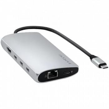Nešiojamojo kompiuterio dokas / prievadų replikatorius Satechi ST-P8KES — laidinis USB 3.2 Gen 1 Type-C, Gigabit Ethernet, SD kortelių lizdas, sidabrinis