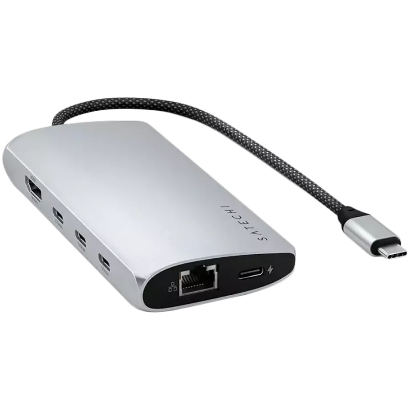 Nešiojamojo kompiuterio dokas / prievadų replikatorius Satechi ST-P8KES — laidinis USB 3.2 Gen 1 Type-C, Gigabit Ethernet, SD kortelių lizdas, sidabrinis