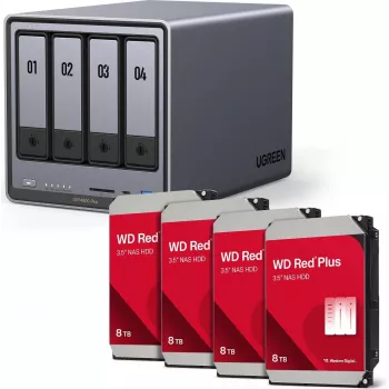 UGREEN NAS HDD rinkinys DXP4800 Plus+ su 4 x Western Digital WD80EFPX 8TB diskais (modelis 35261& 4x WD80EFPX)